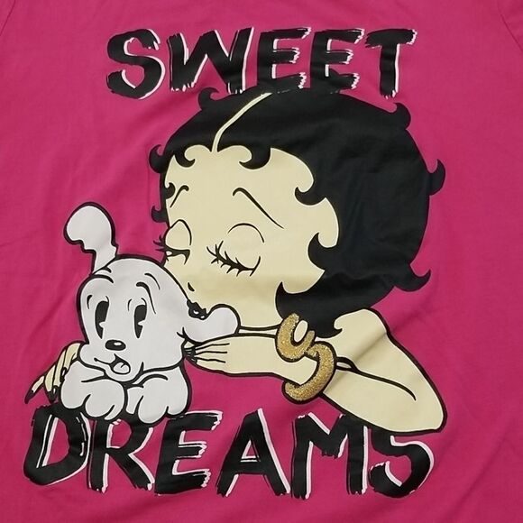 Betty Boop Shirt Women's Medium Graphic Tee Pink Sweet Dreams Puppy - Picture 6 of 6